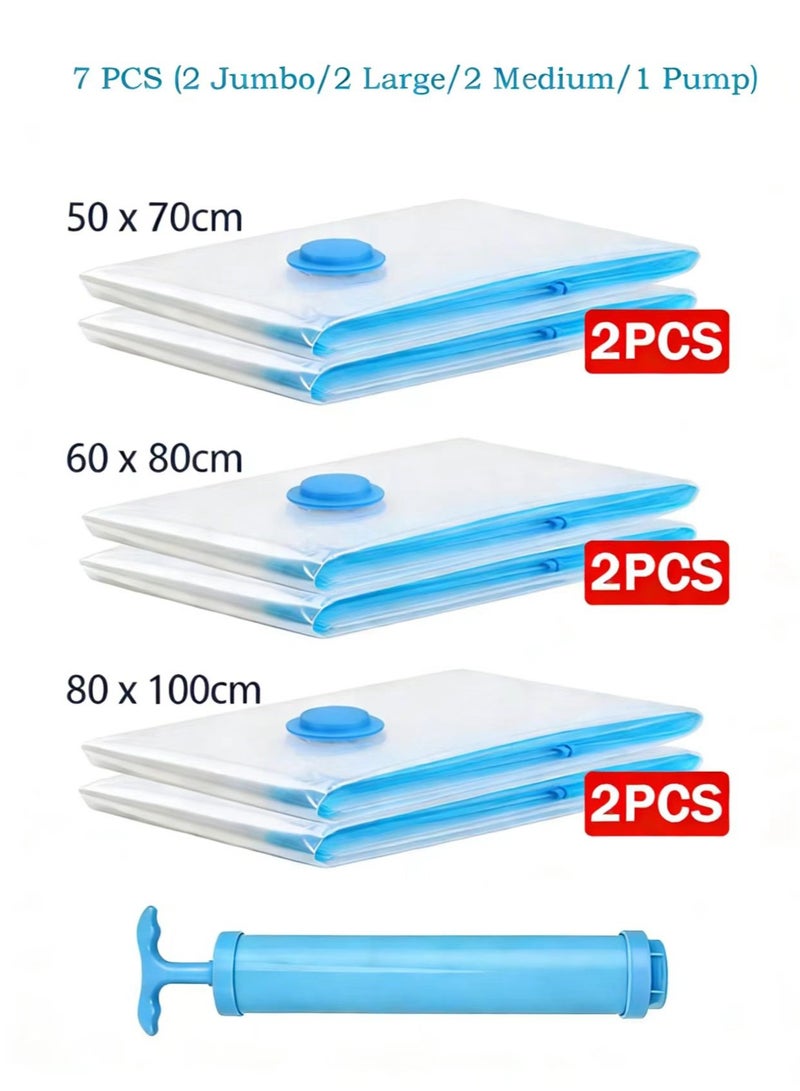 7 PCS Vacuum Storage Bags (2 Jumbo/2 Large/2 Medium/1 Pump) - Space Saver Bags with Hand Pump,Travel   Compression Storage Bags For Clothes, Comforters & Blankets - Image 2